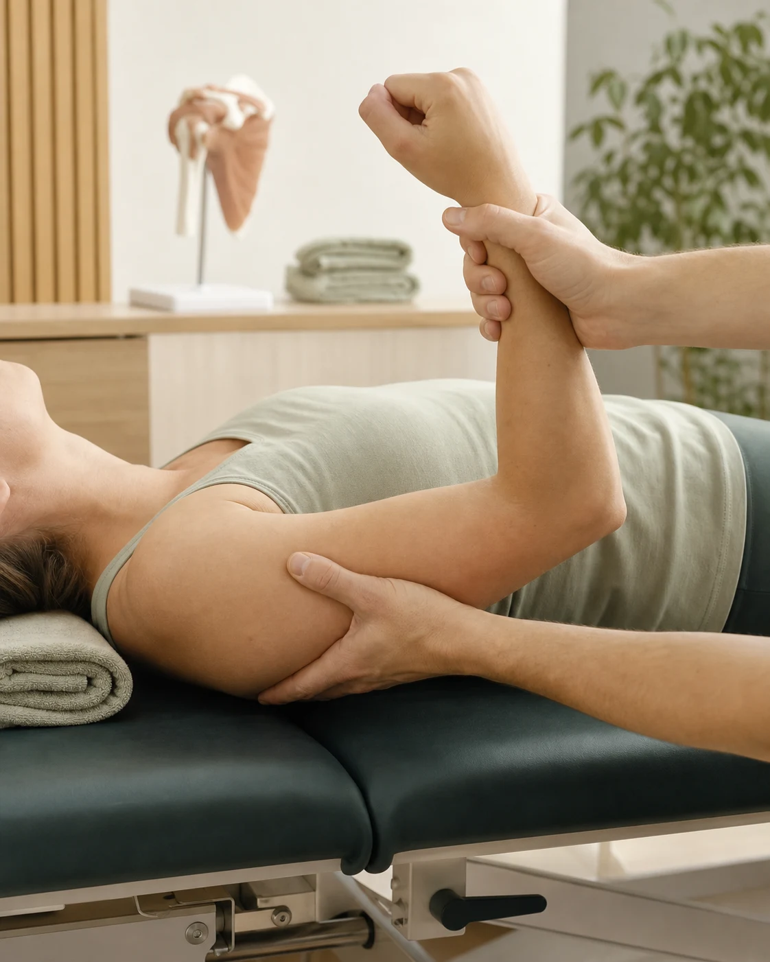 Terapia manual de hombro en una consulta de fisioterapia en El Berrón